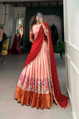 Stylish Cotton Silk Lehenga with Detailed Thread Work and Sequined Georgette Dupatta