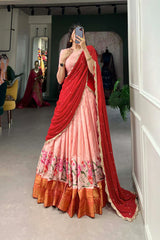 Stylish Cotton Silk Lehenga with Detailed Thread Work and Sequined Georgette Dupatta