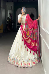 Khadi Cotton Embroidered Lehenga Set with Sequin Work & Gaji Silk Dupatta – Traditional Festive Wear