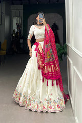Khadi Cotton Embroidered Lehenga Set with Sequin Work & Gaji Silk Dupatta – Traditional Festive Wear