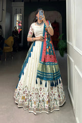 Khadi Cotton Lehenga Set with Sequins & Thread Embroidery and Gaji Silk Dupatta