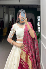 Stitched Khadi Cotton Lehenga Set with Sequins & Thread Embroidery