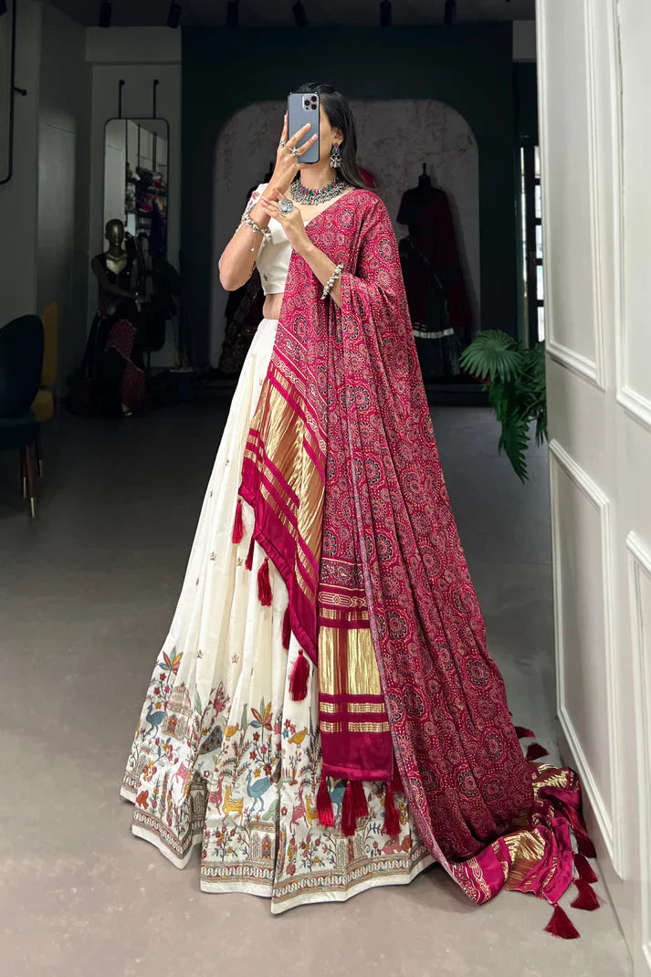 Stitched Khadi Cotton Lehenga Set with Sequins & Thread Embroidery