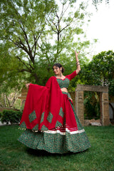 Pure Cotton Lehenga with Gota Patti, Mirror Work & Cowrie Lace Purse
