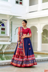 Stitched Tussar Silk Lehenga Set with Patola Print and Foil Work