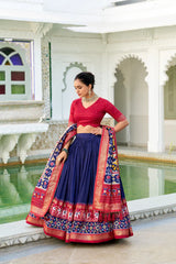 Stitched Tussar Silk Lehenga Set with Patola Print and Foil Work