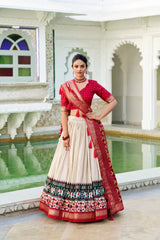 Stitched Tussar Silk Lehenga Set with Patola Print and Foil Work