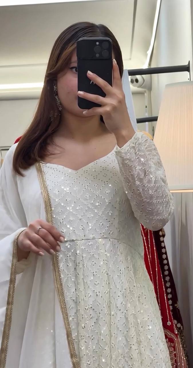 Faux Blooming Kurta Set with Heavy Sequins Embroidery