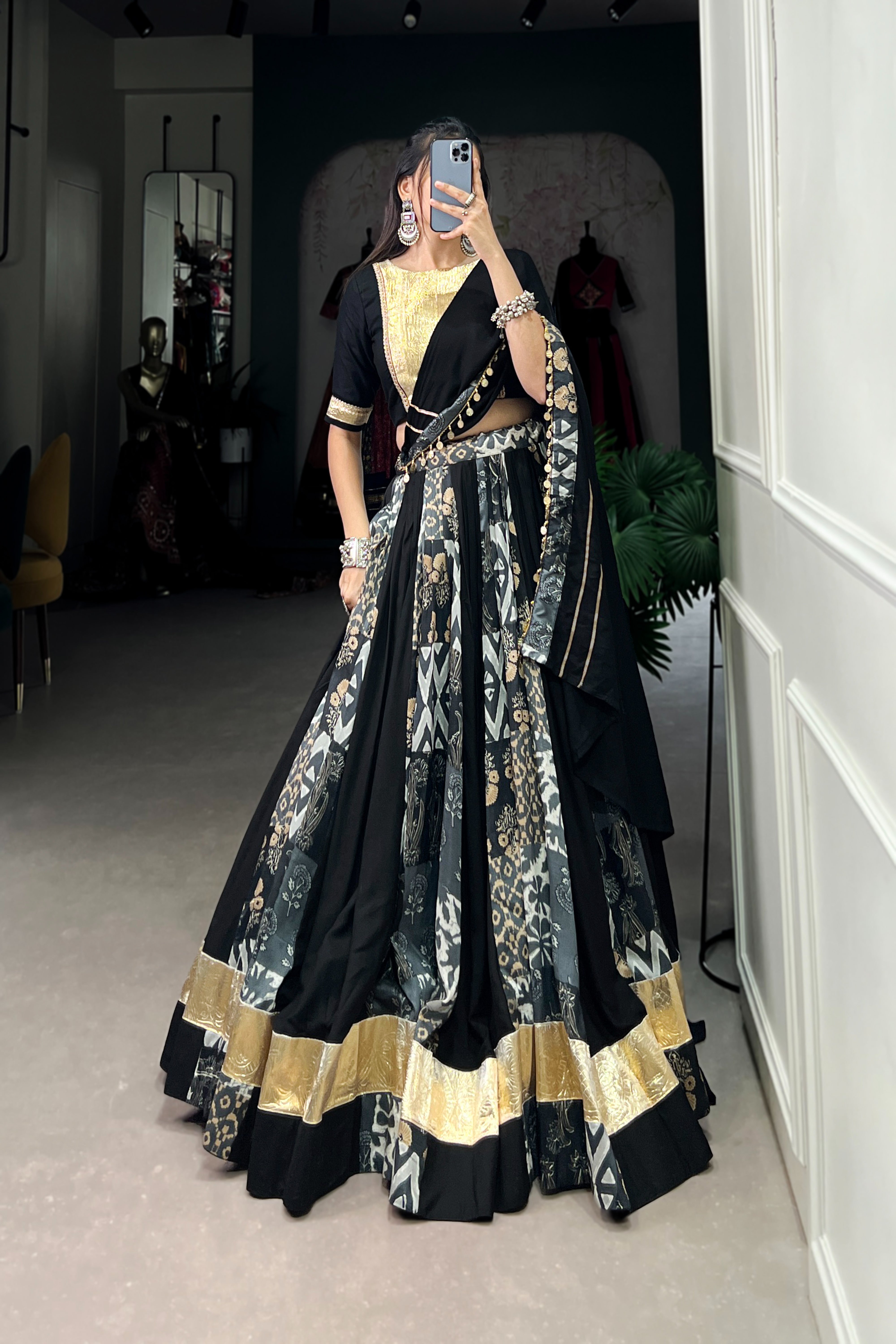 Elegant Rayon & Tussar Silk Lehenga with Gota Lace & Embossed Design | Stitched Lehenga Set