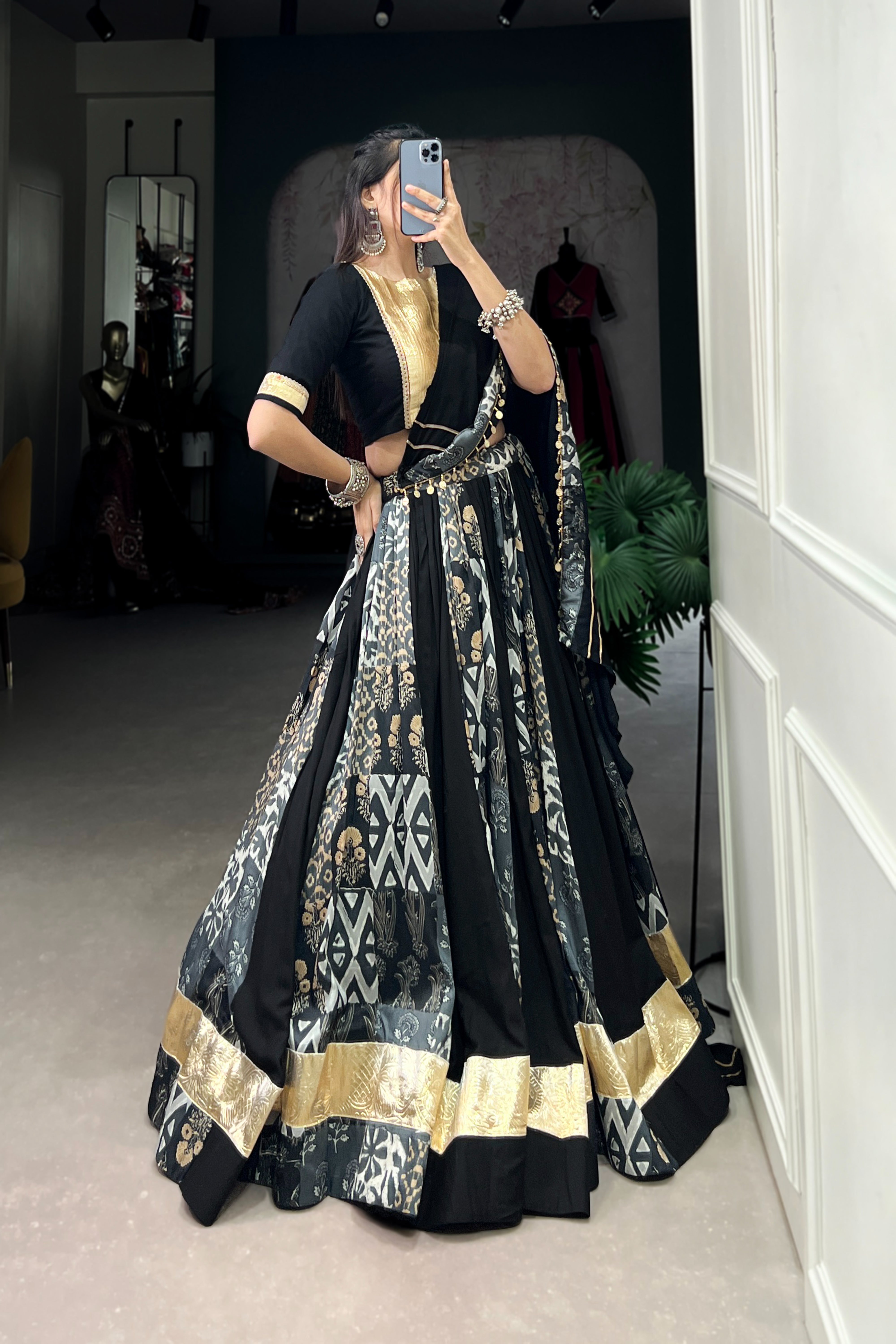 Elegant Rayon & Tussar Silk Lehenga with Gota Lace & Embossed Design | Stitched Lehenga Set