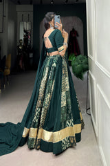 Elegant Rayon & Tussar Silk Lehenga with Gota Lace & Embossed Design | Stitched Lehenga Set