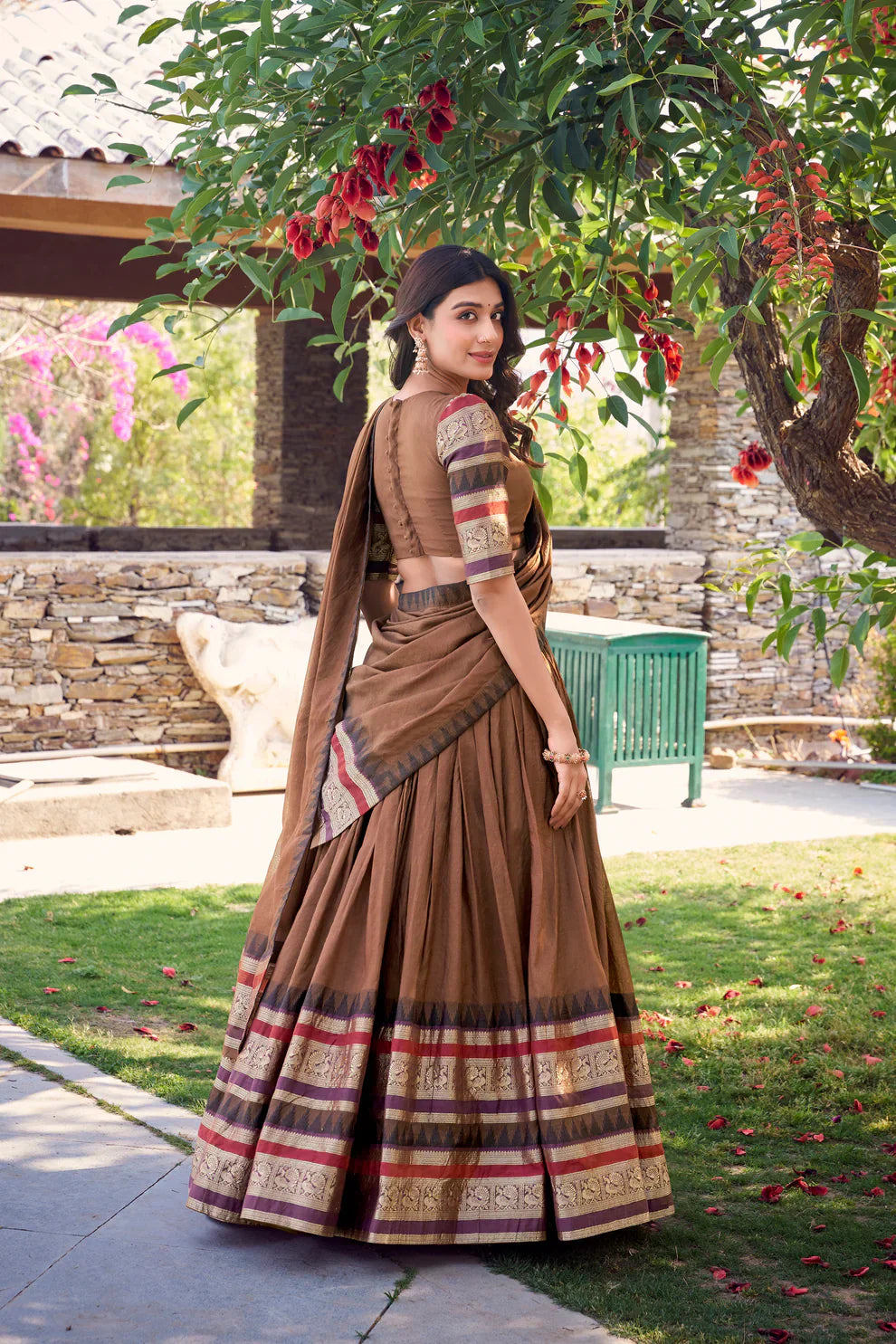 Elegant Pure Chanderi Lehenga with Zari Weaving Border and Matching Dupatta – Ethnic Festive Wear