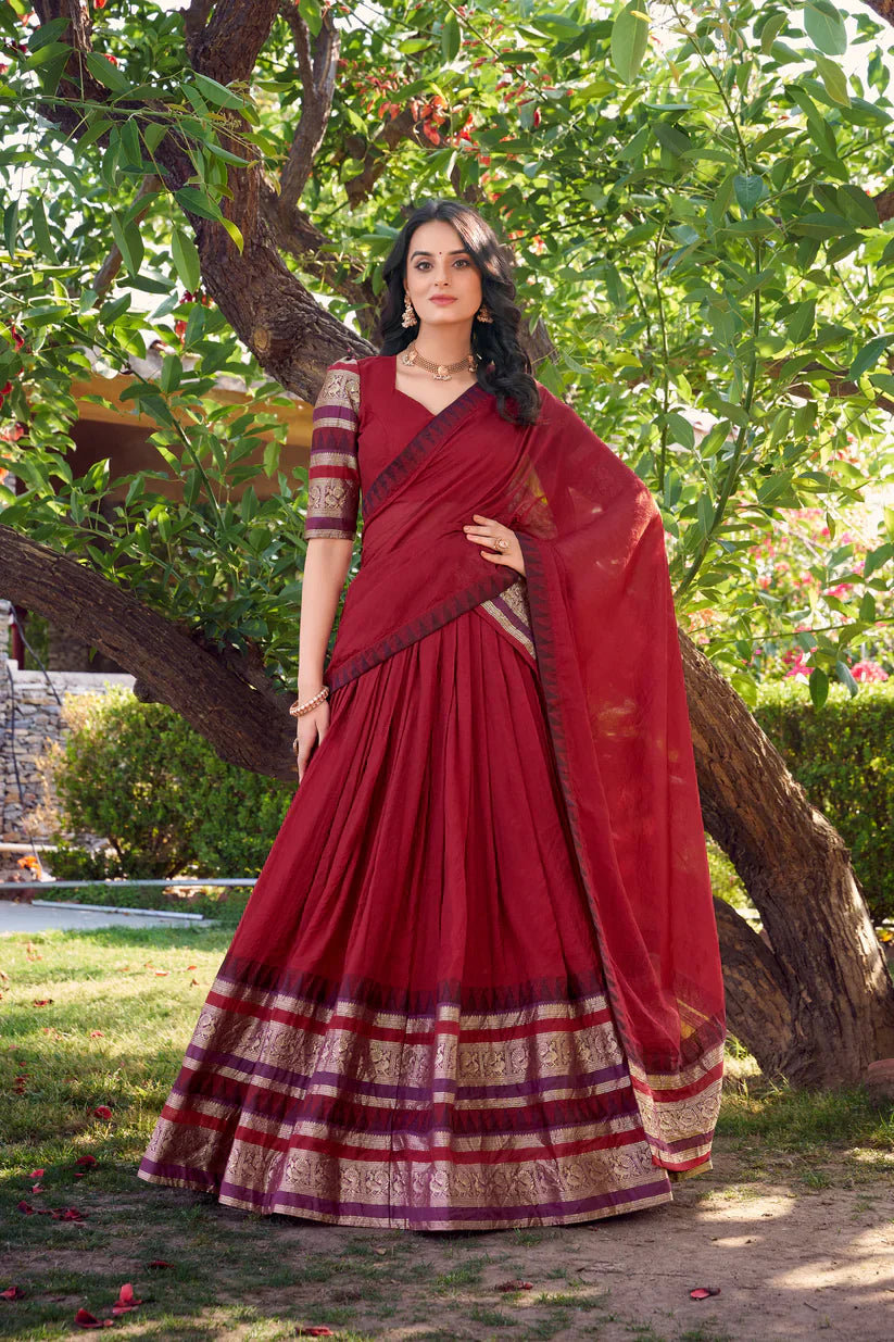 Elegant Pure Chanderi Lehenga with Zari Weaving Border & Matching Dupatta