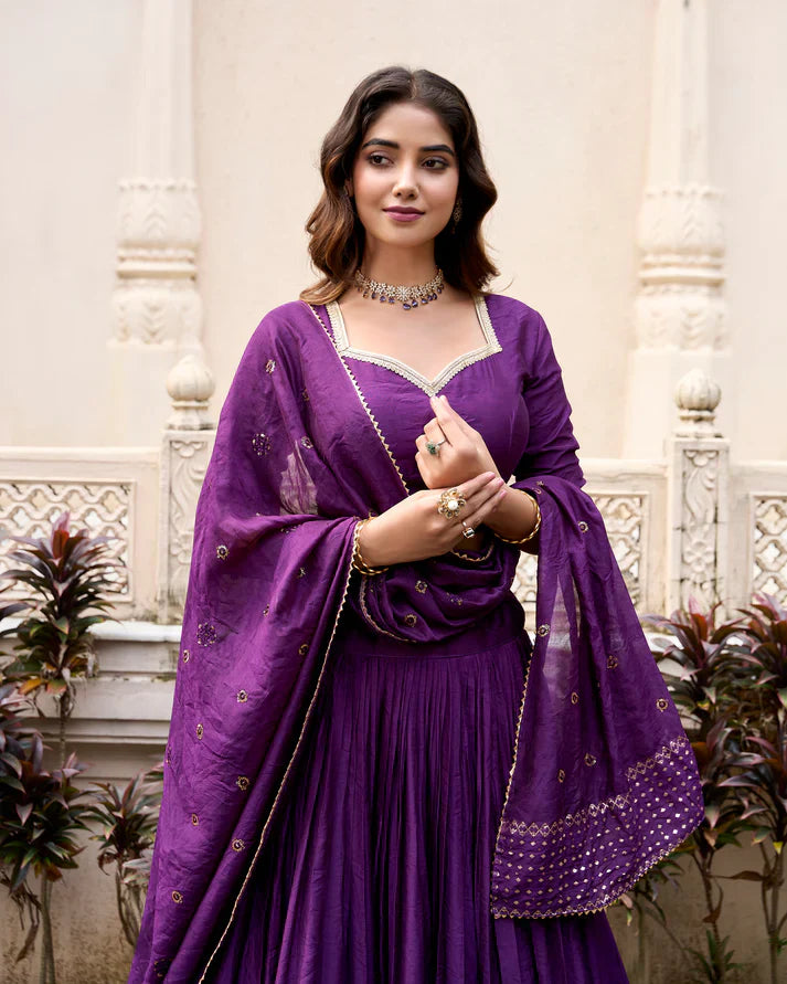 Festive Pure Chanderi Lehenga with Zari Border and Sequined Embroidered Dupatta