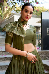 Traditional Pure Chanderi Lehenga with Zari Weaving and Sequins Embroidery Dupatta