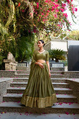 Traditional Pure Chanderi Lehenga with Zari Weaving and Sequins Embroidery Dupatta