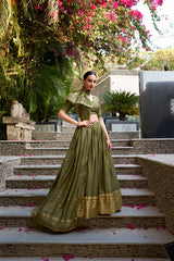 Traditional Pure Chanderi Lehenga with Zari Weaving and Sequins Embroidery Dupatta