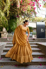 Graceful Pure Chanderi Lehenga with Zari Weaving Border & Sequins Embroidered Dupatta