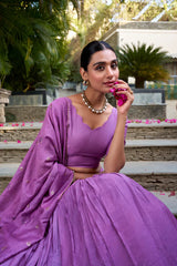 Pure Chanderi Lehenga with Zari Weaving Border & Sequins Embroidered Dupatta – Festive Collection