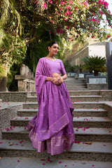 Pure Chanderi Lehenga with Zari Weaving Border & Sequins Embroidered Dupatta – Festive Collection