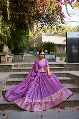 Pure Chanderi Lehenga with Zari Weaving Border & Sequins Embroidered Dupatta – Festive Collection