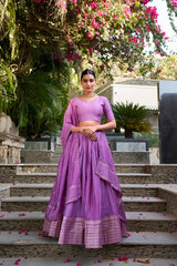 Pure Chanderi Lehenga with Zari Weaving Border & Sequins Embroidered Dupatta – Festive Collection