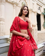 Elegant Pure Chanderi Lehenga with Zari Weaving Border & Sequins Embroidered Dupatta – Festive & Wedding Wear