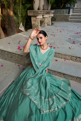 Elegant Pure Chanderi Lehenga with Zari Weaving Border & Sequins Embroidered Dupatta