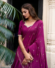 Pure Chanderi Lehenga with Zari Weaving Border & Sequins Embroidered Dupatta | Elegant Festive Wear