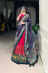 Elegant Tussar Silk Lehenga with Foil Print and Gotta Patti Lace Dupatta