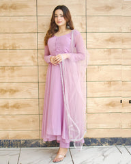 Pure Soft Georgette Hand Work Lace Anarkali Suit – 3-Piece Set