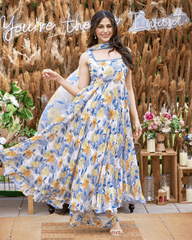 White Printed Georgette Suit Set with Elegant Detailing