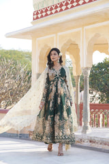 Digital Printed Organza Silk Kurta Set with Embroidered Zari Sequins