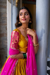 Elegant Narayan Pattu Lehenga Set with Zari Weaving & Sequins Embroidered Dupatta