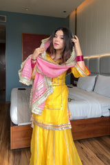 Elegant Chinon Silk Embroidered Suit Set with Plazo & Dupatta
