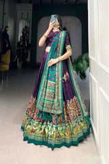 Elegant Tussar Silk Lehenga with Printed Foil Work and Gotta Patti Lace Dupatta
