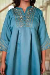 Sea Green Floral Embroidered Viscose Co-Ord Set – Top & Bottom