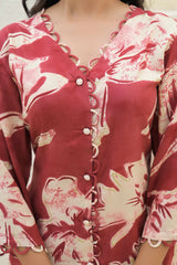 Cherry Red Floral Rayon Co-Ord Set – Stylish & Comfortable Festive Wear