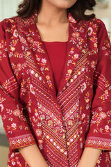 Maroon Embroidered Chanderi Silk Co-Ord Set with Georgette Bottom – Festive & Elegant Ensemble