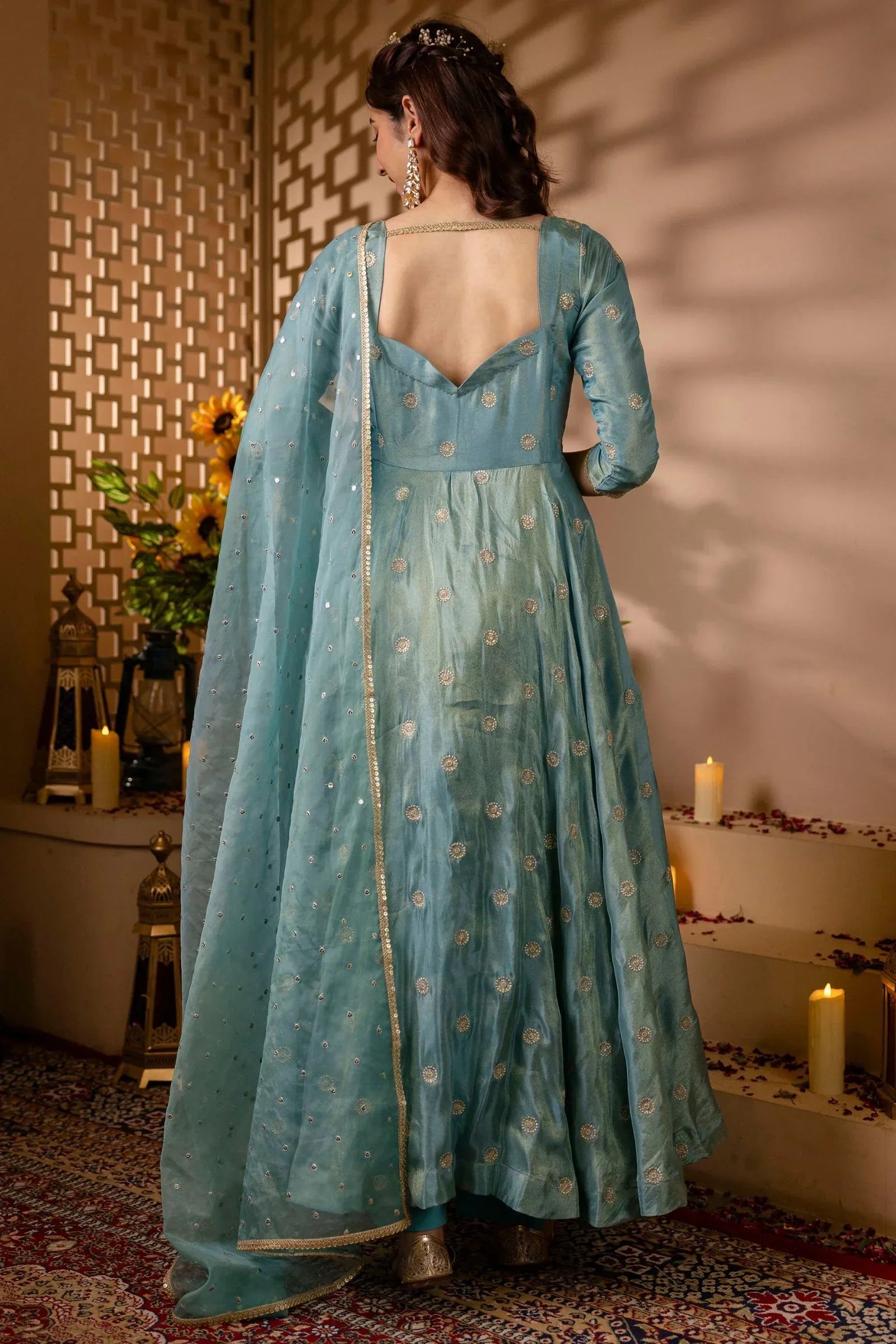 Chinon Silk Embroidered Anarkali Suit Set