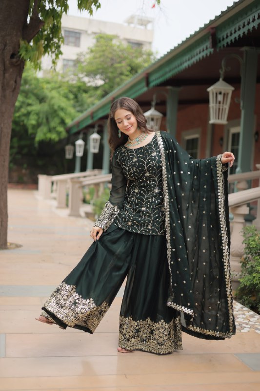 Elegant Rangoli Silk Kurti Set with Heavy Embroidery