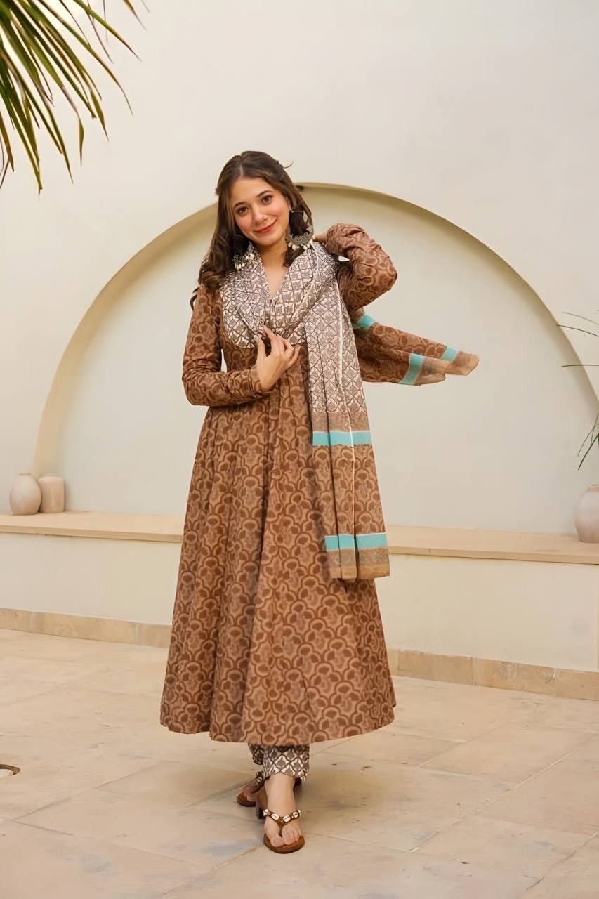 Maslin Digital Print Kurta Set with Dupatta