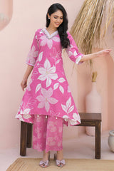 Pink Floral Embroidered Co-Ord Set – Top & Bottom