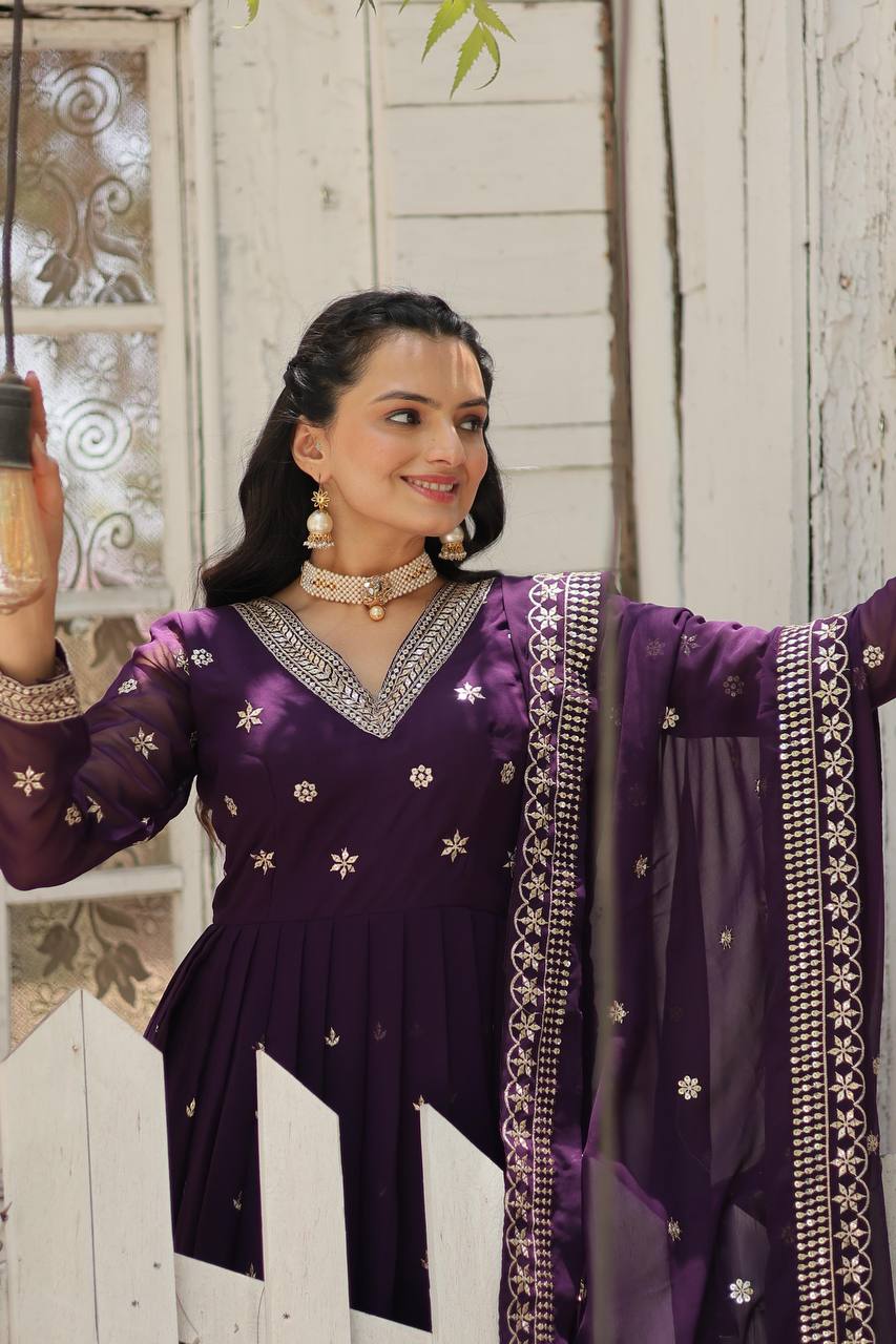 Faux Blooming Sequins Embroidered Kurta Set with Micro Cotton Pants