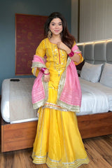 Elegant Chinon Silk Embroidered Suit Set with Plazo & Dupatta
