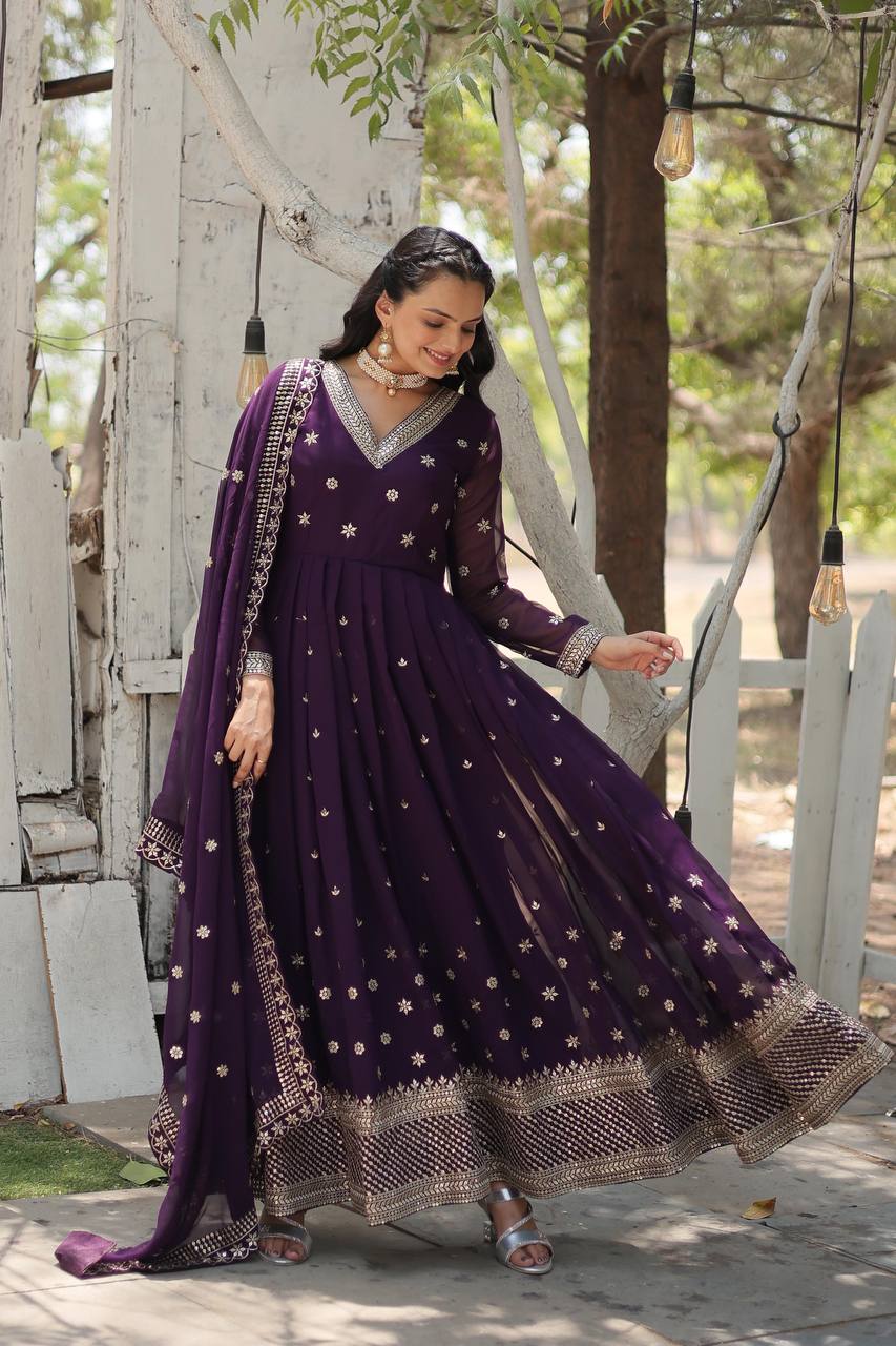 Faux Blooming Sequins Embroidered Kurta Set with Micro Cotton Pants