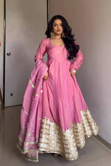 Chinon Silk Kurta Set with Embroidery, Micro Cotton Pants & Dupatta