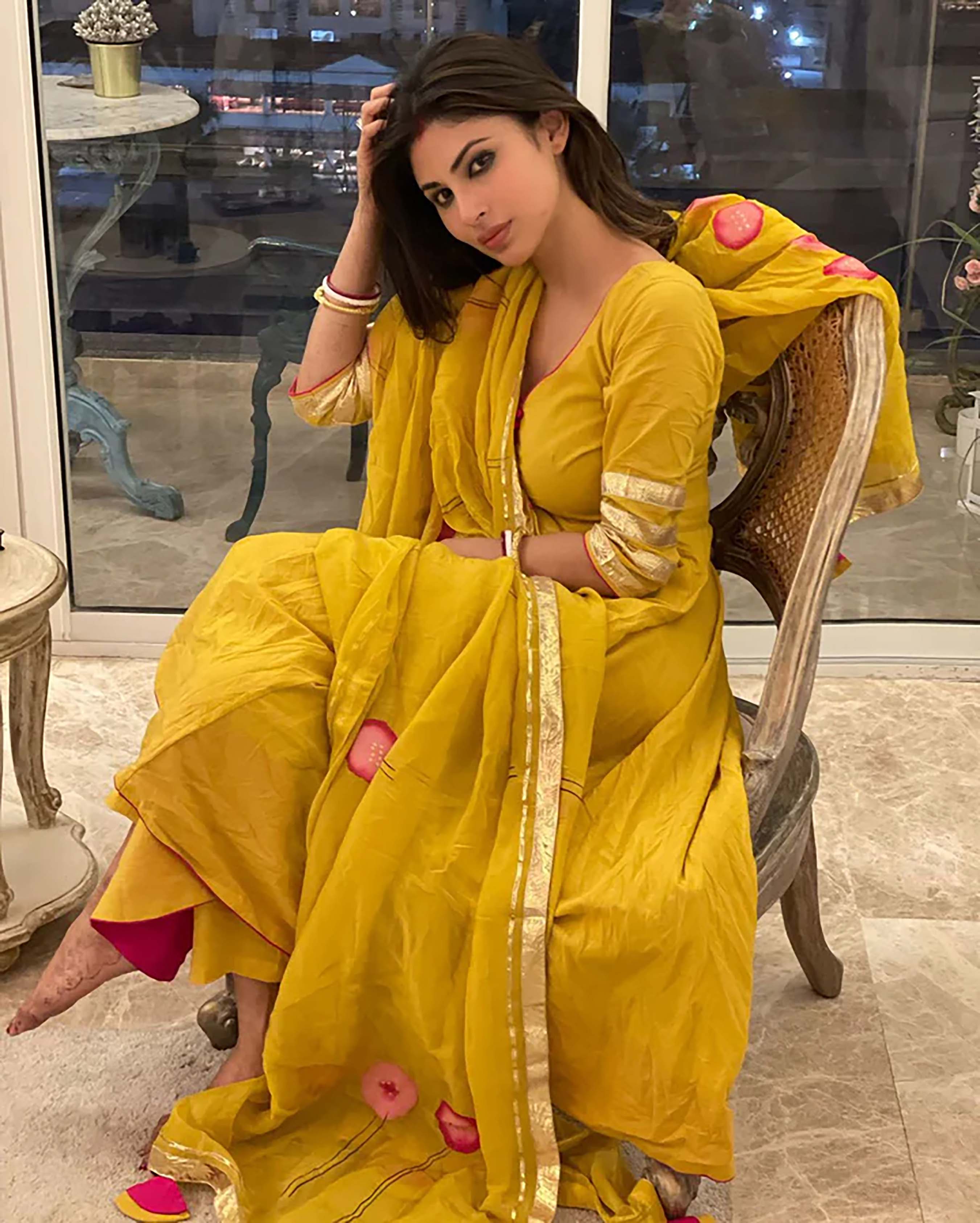 Yellow Cotton Suit Set with Handpainted Organza Dupatta