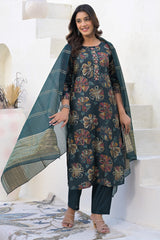 Stylish Bottle Green Viscose  Straight Salwar Suit with Floral Pattern