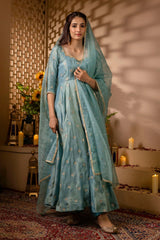 Chinon Silk Embroidered Anarkali Suit Set